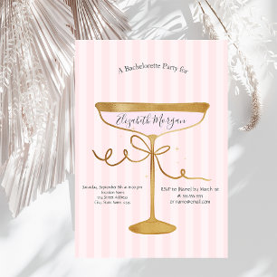 Champagne Glass Pink Stripes Bachelorette   Invitation