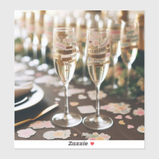 Champagne glass stickers with celebratory messages