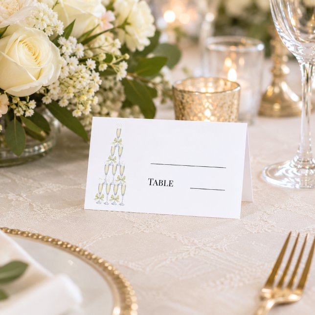 Champagne glass tower wedding dinner table place card (Creator Uploaded)