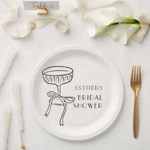 Champagne Glass With Bow Bridal Shower Paper Plate