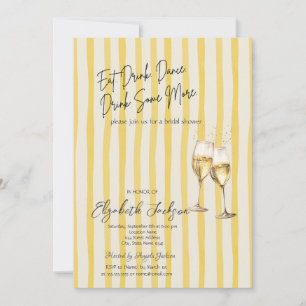 Champagne Glass Yellow Stripes Bridal Shower Invitation