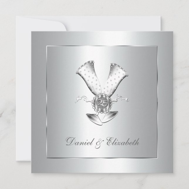 Champagne Glasses 25th Wedding Anniversary Invitation (Front)
