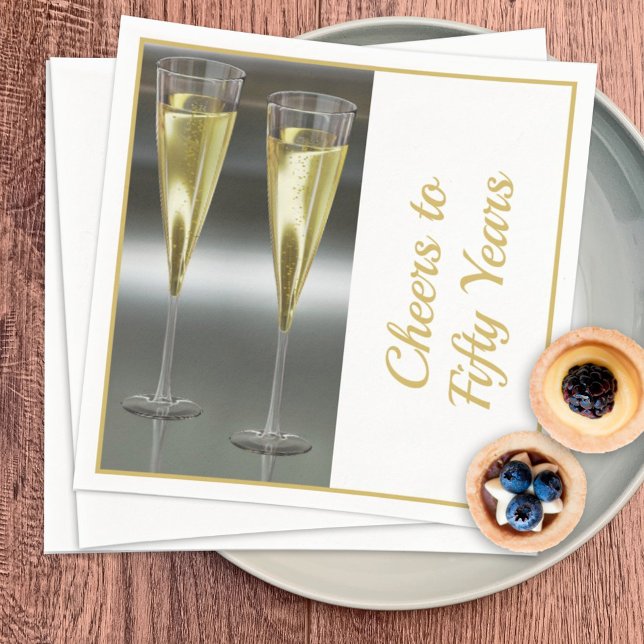 Champagne Glasses 50th Wedding Anniversary Party Napkin (Creator Uploaded)