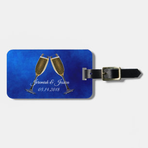 Champagne Glasses and Blue Background Luggage Tag