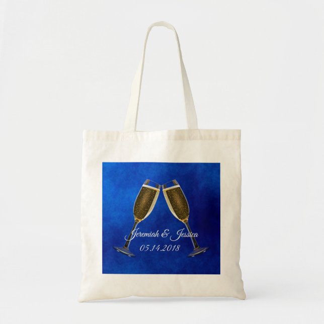 Champagne Glasses and Blue Background Tote Bag (Front)