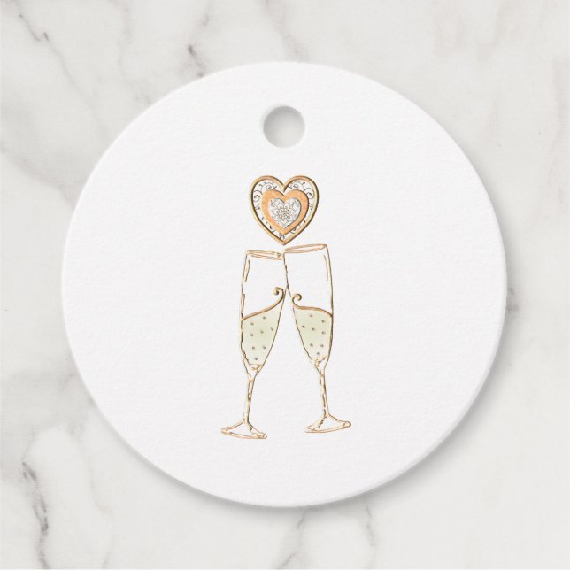 Champagne Glasses and Hearts Favour Tags (Front)