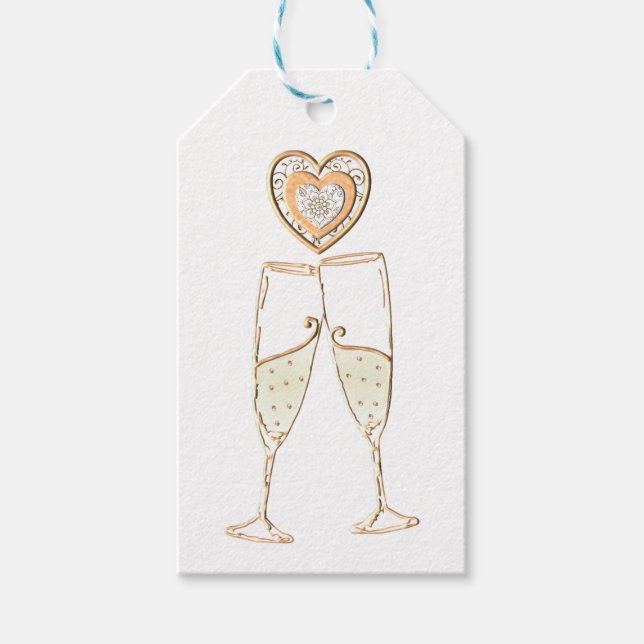 Champagne Glasses and Hearts Gift Tags (Front)