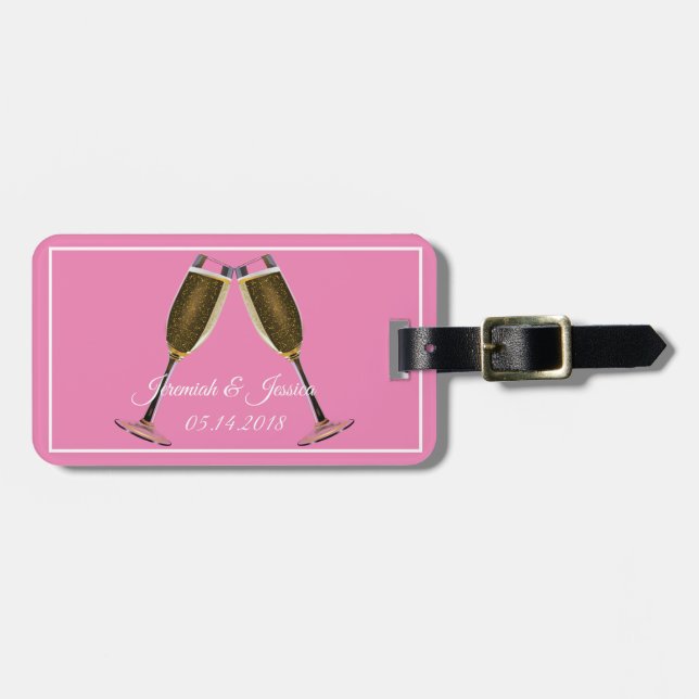 Champagne Glasses and Pink Background  Luggage Tag (Front Horizontal)