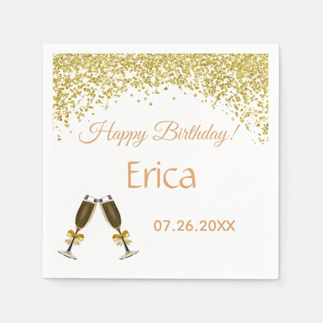 Champagne Glasses. Birthday. Napkin (Front)