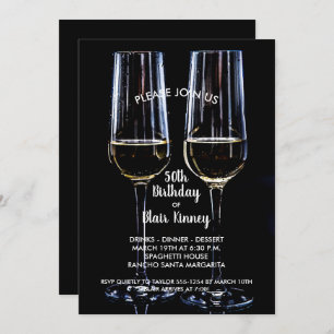 Champagne Glasses Birthday Party Invitations