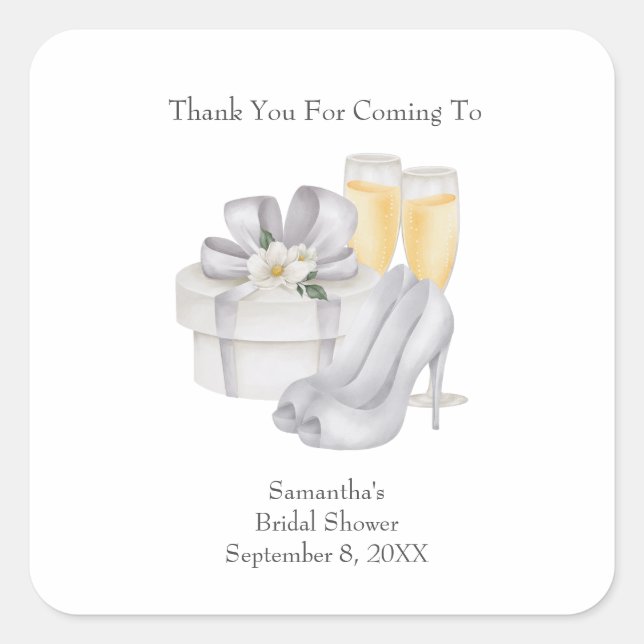 Champagne Glasses Brides Shoes Bridal Shower Favou Square Sticker (Front)