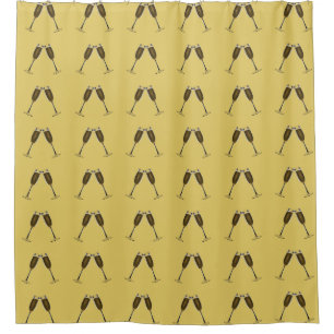 Champagne Glasses Celebration on Gold Shower Curtain