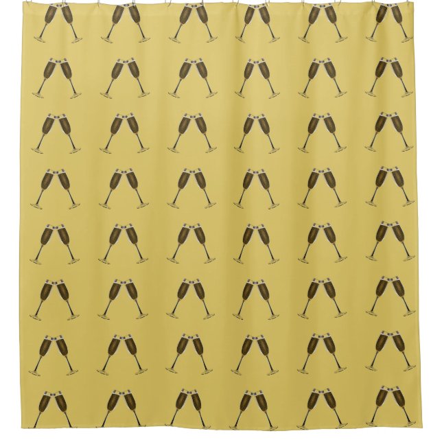 Champagne Glasses Celebration on Gold Shower Curtain (Front)