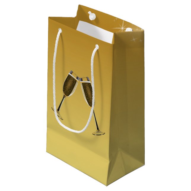 Champagne Glasses Celebration on Gold Small Gift Bag (Front Angled)
