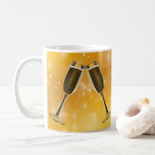 Champagne Glasses Celebration on Sparkling Gold Coffee Mug