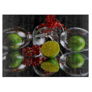 Champagne Glasses, Cherries and Limes Cutting Board
