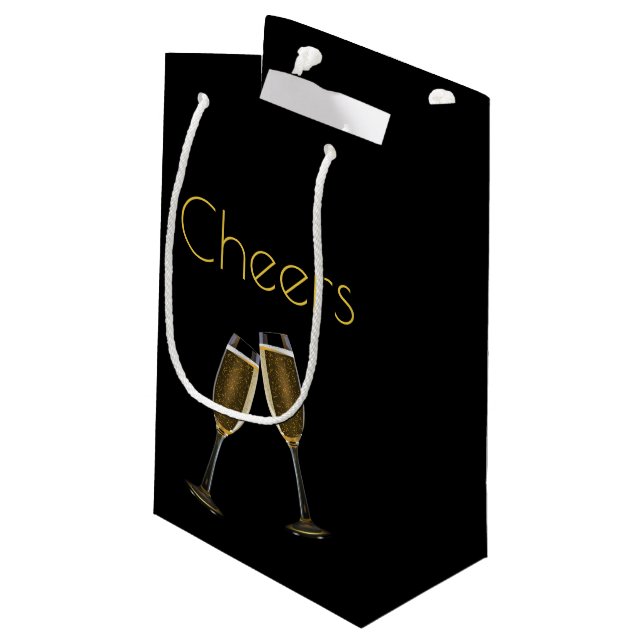 Champagne Glasses Clinking Small Gift Bag (Back Angled)