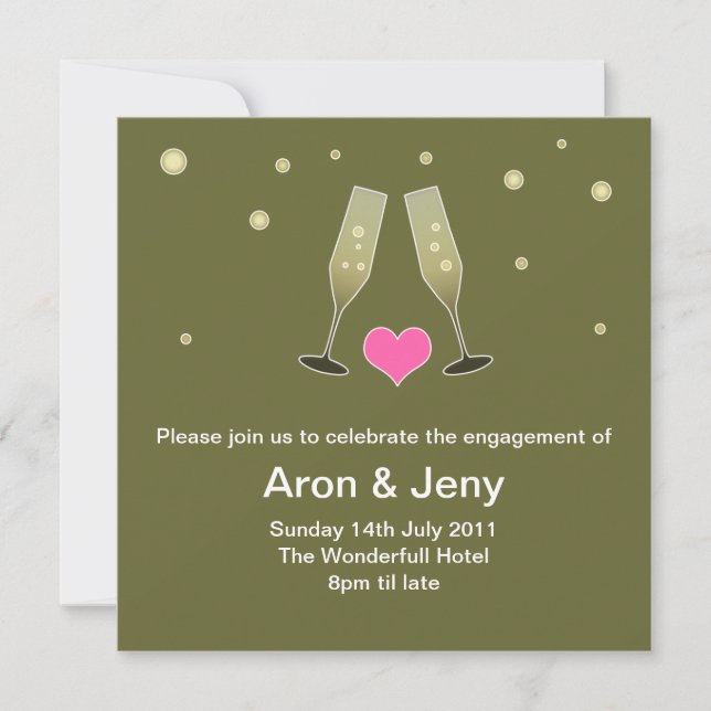 Champagne glasses engagement invitation (Front)