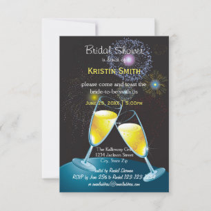 Champagne Glasses Fireworks - 3x5 Bridal Shower Invitation