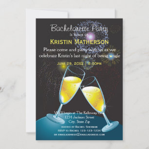 Champagne Glasses Fireworks- Bachelorette Party Invitation