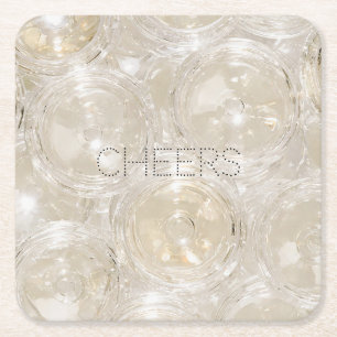 Champagne Glasses Glam Gold Cheers Square Paper Coaster