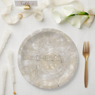 Champagne Glasses Glam Gold Cheers Wedding Paper Plate