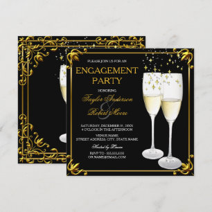 Champagne Glasses Gold Engagement Party  Invitation