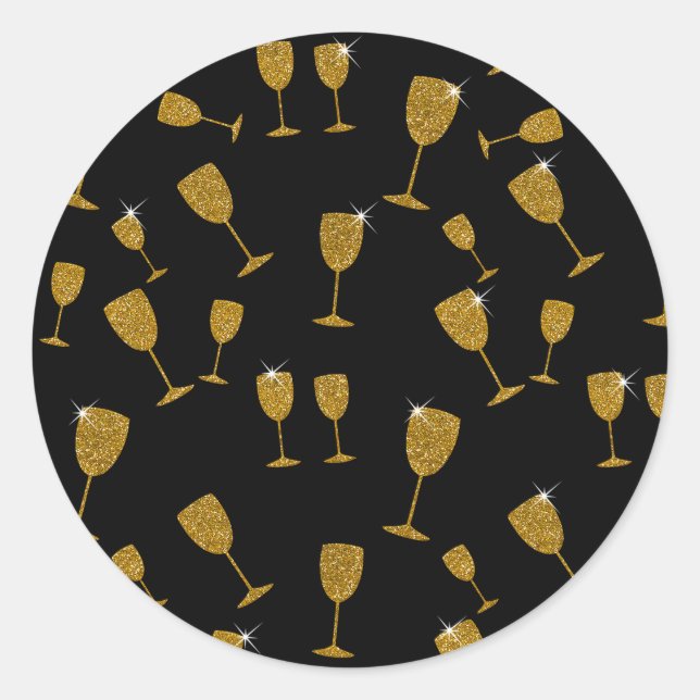 Champagne Glasses, New Year, Round Sticker, Glossy Classic Round Sticker (Front)