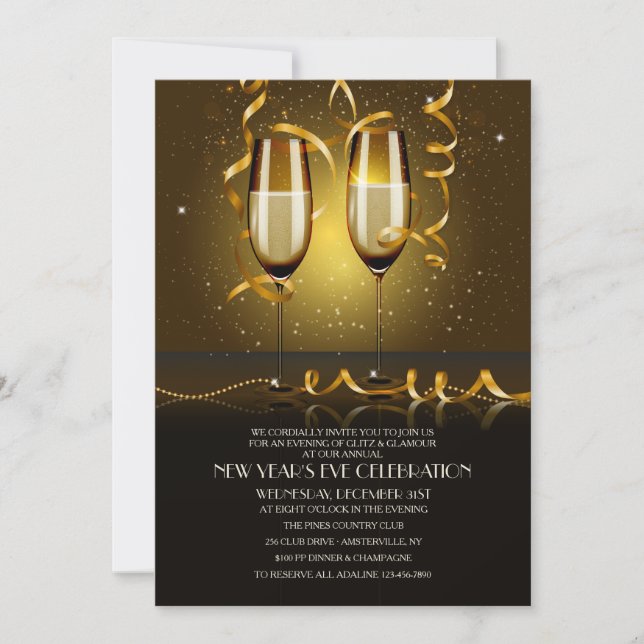 Champagne Glasses New Year's Eve Invitation (Front)