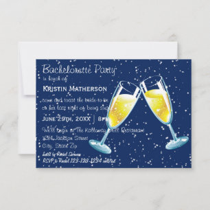 Champagne Glasses Night - 3x5 Bachelorette Party Invitation