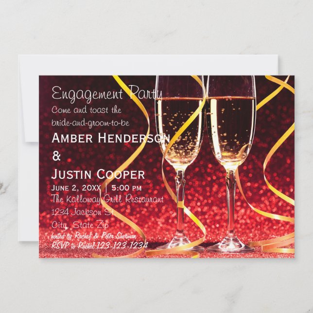 Champagne Glasses Photo - Engagement Party Invitation (Front)