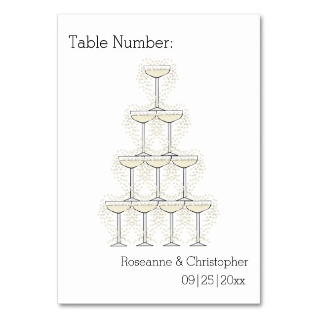 Champagne Glasses Simple Wedding Table Number (Front)