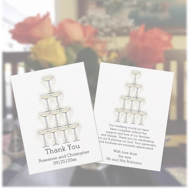 Champagne Glasses Simple Wedding Thank You Card (Creator Uploaded)