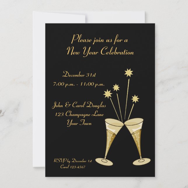 Champagne Glasses Stars Cocktail Party Invitation (Front)