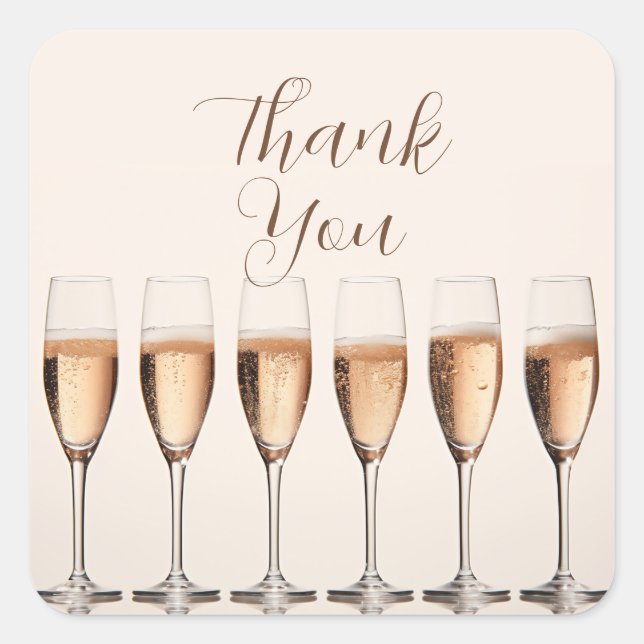 Champagne Glasses "Thank You" Square Favour Sticke Sticker (Front)