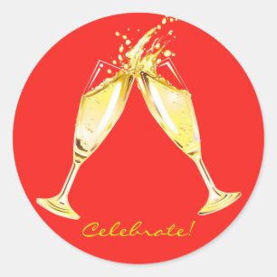 Champagne Glasses Toast Celebrate Classic Round Sticker