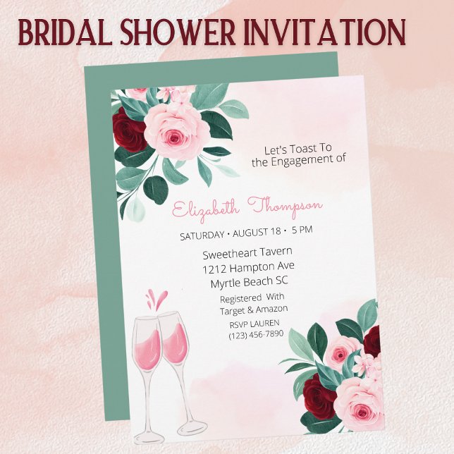 Champagne Glasses Toast  Floral Bridal Shower   In Invitation (Creator Uploaded)