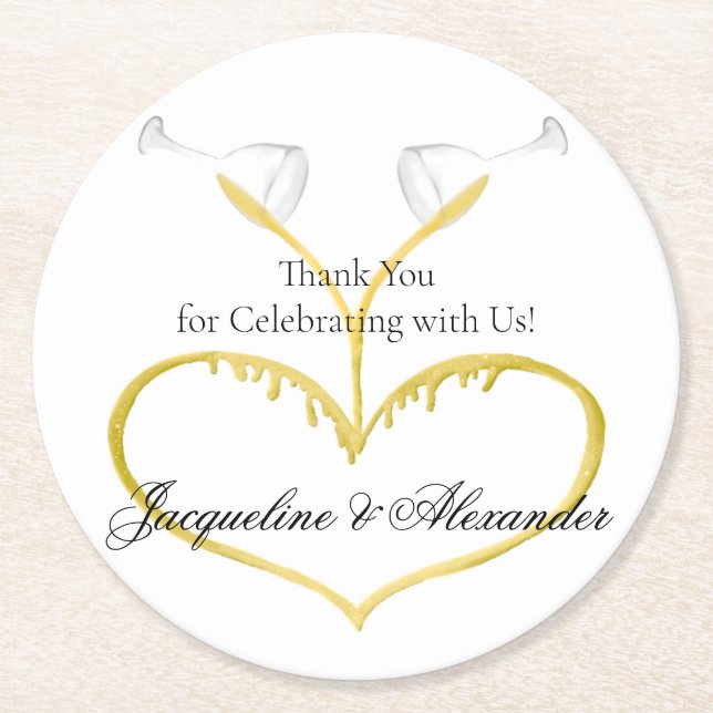 Champagne Glasses Wedding Theme Paper Coaster (Front)