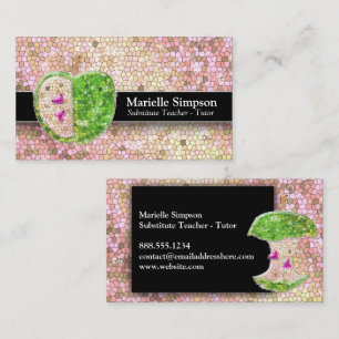 Champagne Glitter Apple Substitute Teacher Tutor Business Card