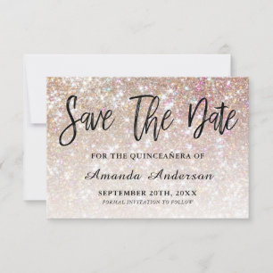 Champagne Glitter Brush Script  Quinceanera Save The Date