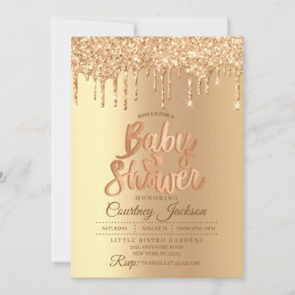 Champagne Glitter Drip Baby Shower Invitation