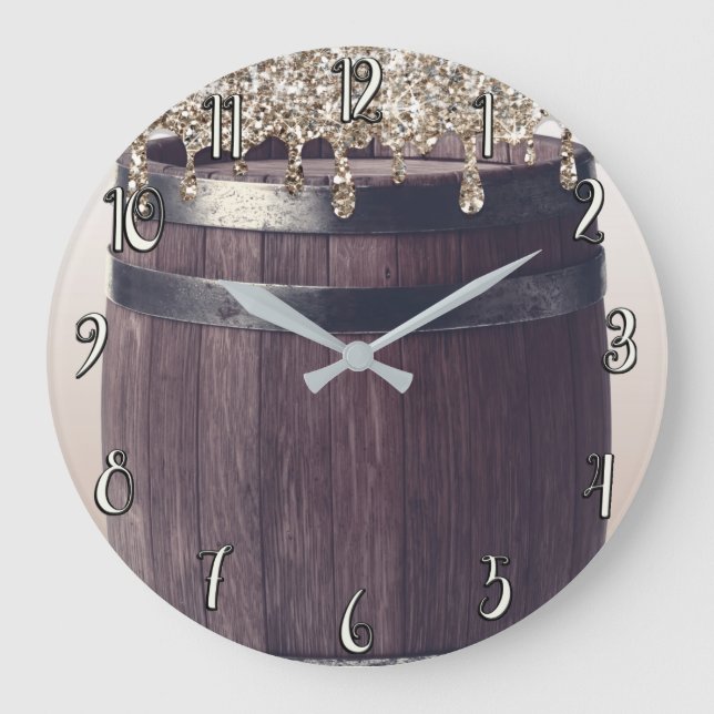 Champagne Glitter Drip Rustic Glam Farmhouse Chic Large Clock (Front)