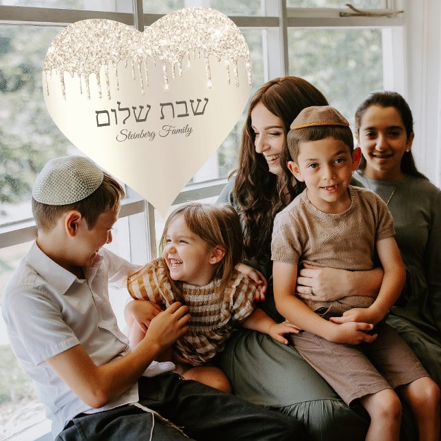 Champagne Glitter Dripping Hebrew Shabbat Shalom Heart Sticker (Creator Uploaded)