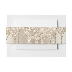 Champagne Glitter Drips Wedding Invitation Belly Band