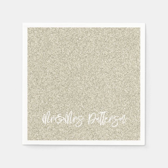 Champagne Glitter Mr&Mrs NAME Elegant Chic Napkin (Front)