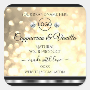 Champagne Glitter Product Labels Diamonds and Logo