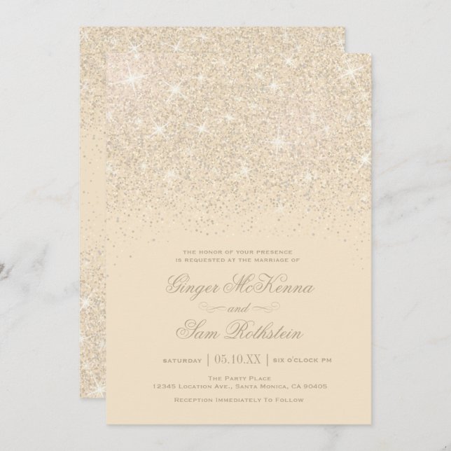 Champagne Glitter Wedding Invitations (Front/Back)