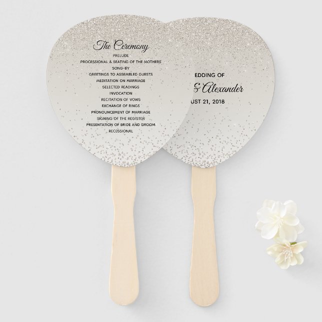 Champagne Glittery Wedding Program Fan (Front and Back)