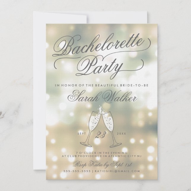 Champagne Glow Bachelorette Party Invitation (Front)