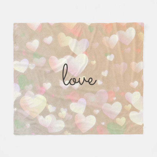 Champagne Glow Hearts Fleece Blanket (Front (Horizontal))